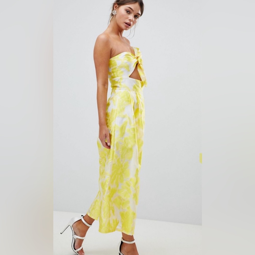 ASOS Size 4 Yellow Jacquard Jumpsuit Tie-Front